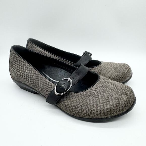 Dansko Orla Mary Jane Buckle Comfort Shoe Grey Snakeskin Size 40 Office Granny - Picture 2 of 13